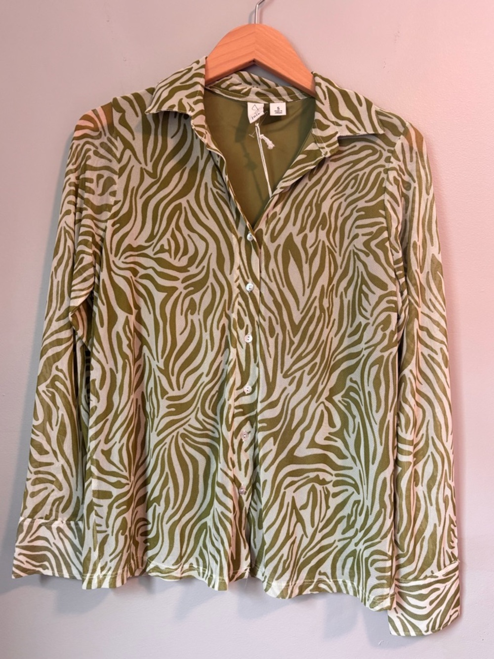 Joie Green and White Zebra-Print Button-Down Shirt